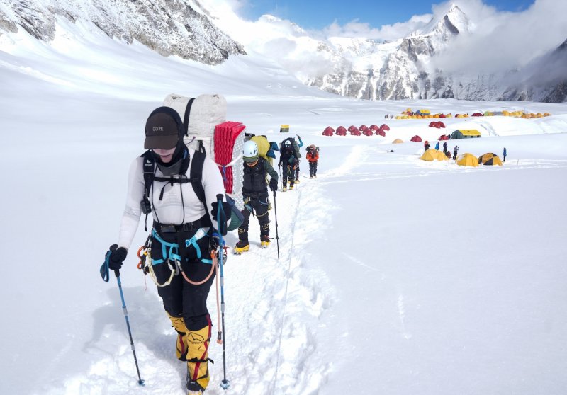 Members of an expedition team head to Camp 2 from Camp 1 during their rotation trip in preparation for climbing Mount Everest, on May 4, 2026. (Photo: Reuters)