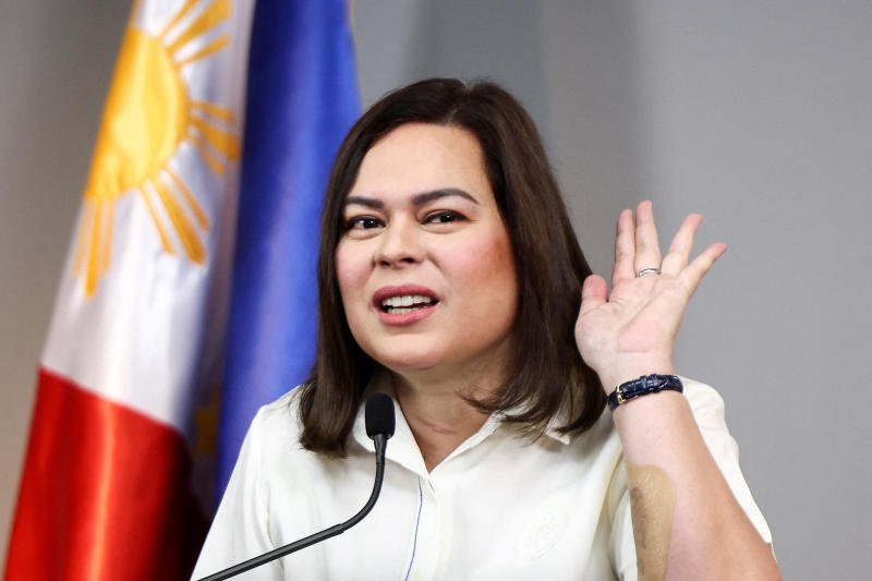 Philippine Vice President Sara Duterte gestures as she delivers a statement following her impeachment by the lower house of the Congress, in her office at Mandaluyong City, Metro Manila, the Philippines, on Feb 7, 2025. (Photo: Reuters)