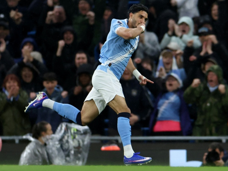 Manchester City forward Omar Marmoush celebrates scoring against Crystal Palace at the Etihad Stadium. (Photo: AFP)