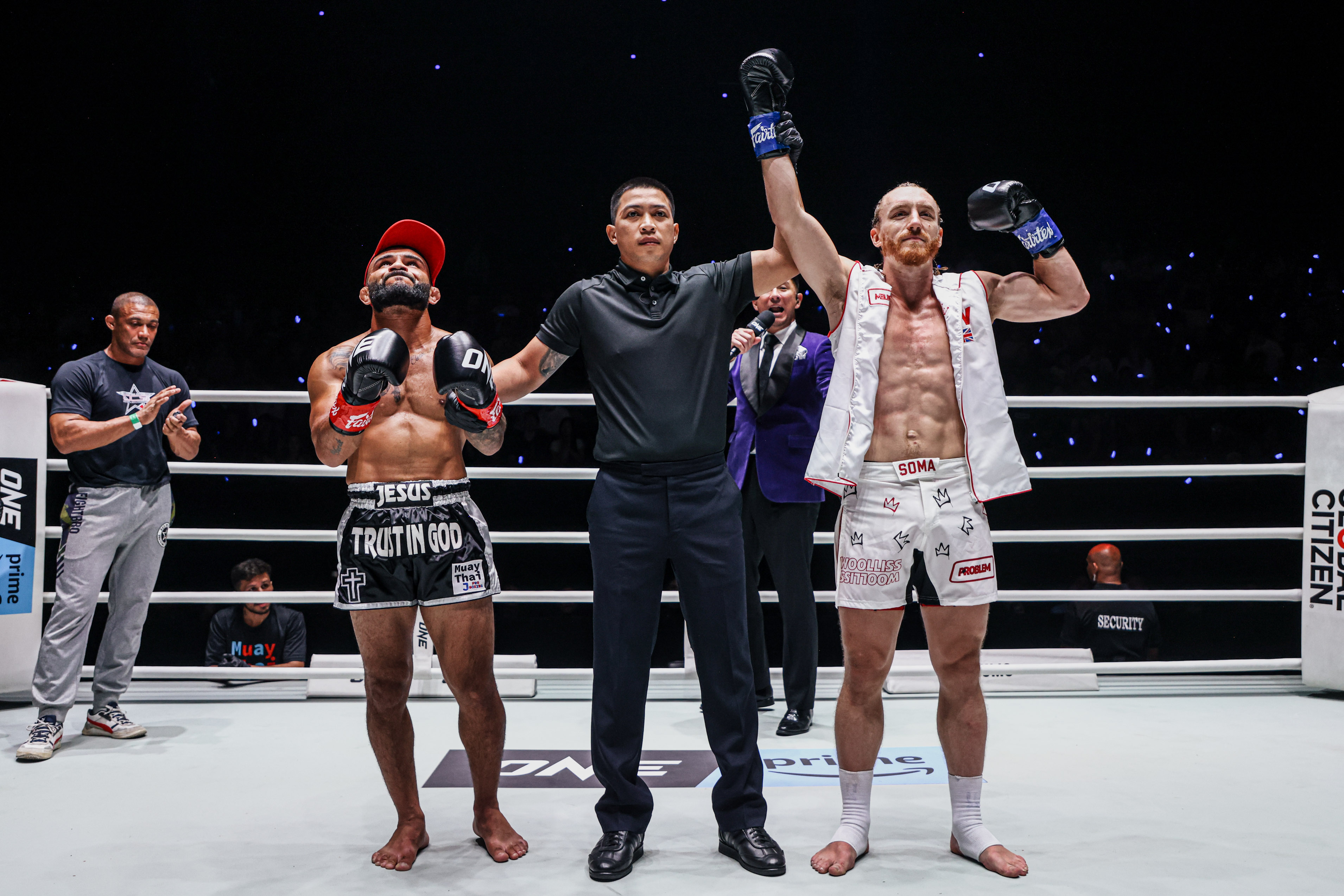 Ben Woolliss celebrates a debut TKO win over John Lineker at ONE Fight Night 41