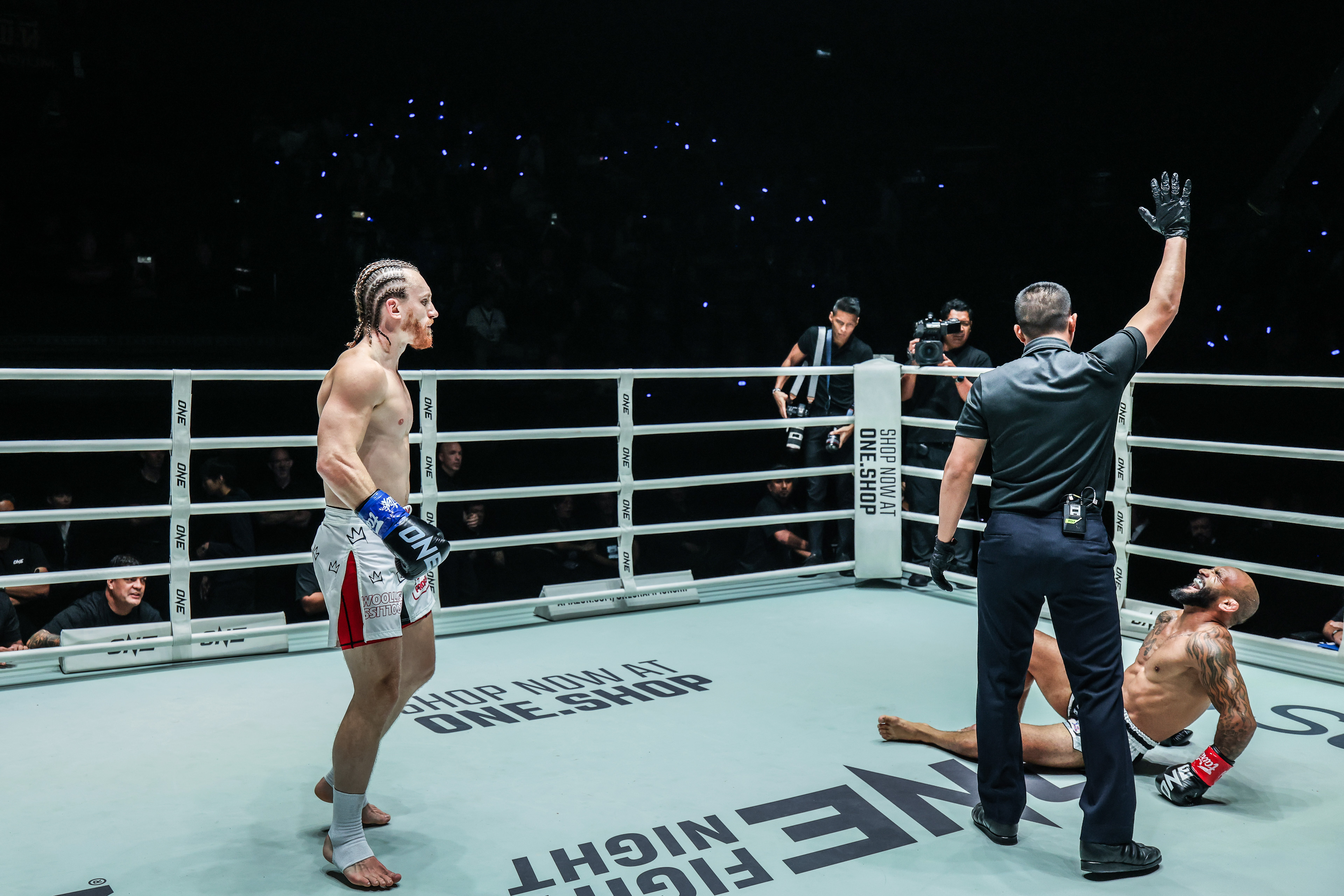 Ben Woolliss walks off after dropping John Lineker with a calf kick at ONE Fight Night 41