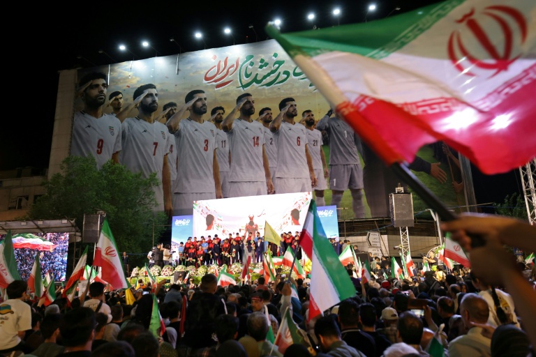 Members of Iran's national football team attend a ceremony ahead of their departure for the 2026 FIFA World Cup, in Tehran on May 13, 2026