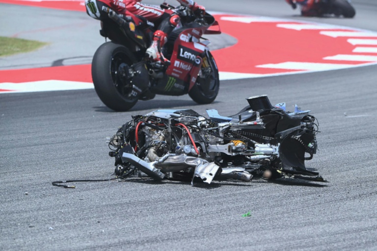 Alex Marquez's bike was destroyed in a horrific crash during the Catalan MotoGP Grand Prix on Sunday