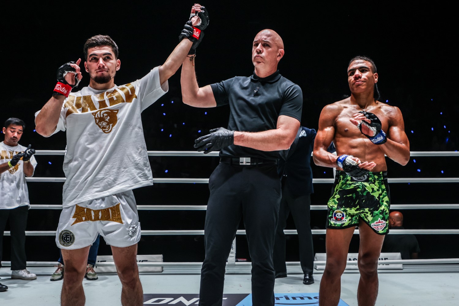 Aslamjon Ortikov celebrates his second-round TKO win over Jordan Estupinan at ONE Fight Night 43