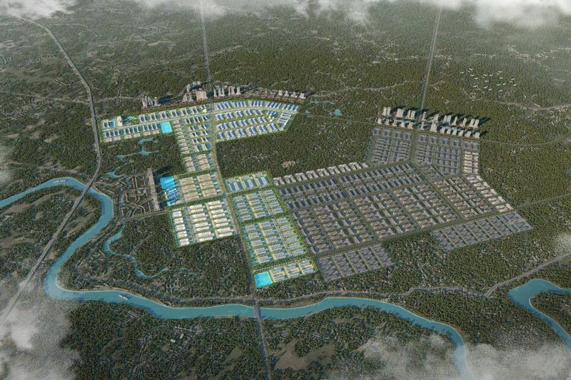 An artist's rendition of an aerial view of Amata City Phu Tho.