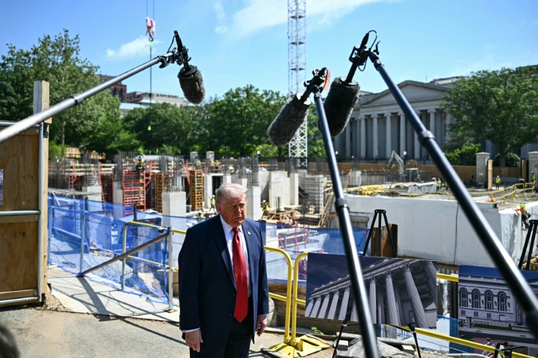US President Donald Trump speaks to the press near the construction site of his proposed ballroom at the White House in Washington, DC, on May 19, 2026.