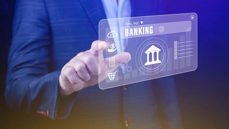 A businessman interacts with virtual online-banking and payment icons, illustrating secure internet banking. (AI-generated photo)