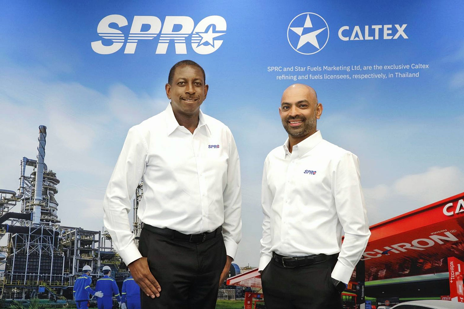 Mr Payne, left, and Mr Nanavati are helping SPRC and Caltex gain stronger positions in Thailand amid business challenges.&thinsp;(Photo: Pattarapong Chatpattarasill)