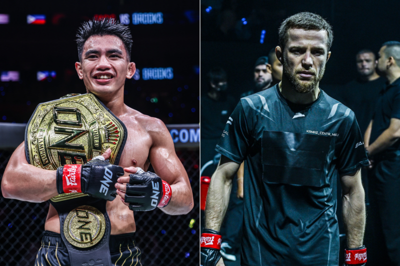 Joshua Pacio (left) will defend his ONE Championship strawweight MMA world title against Mansur Malachiev at The Inner Circle 21