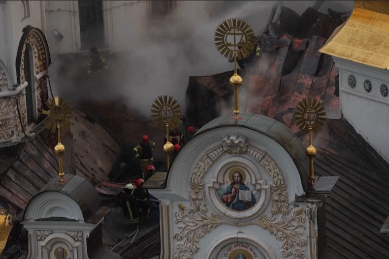 Russian Strikes Set Historic Kyiv Monastery on Fire and Kill Several