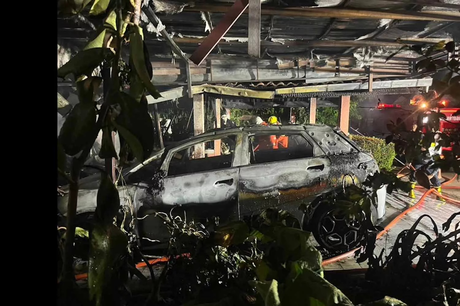 EV catches fire while charging, house in flames