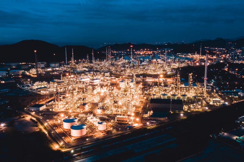 Aerial view of petroleum oil refinery in industrial estate at twilight. (File photo)