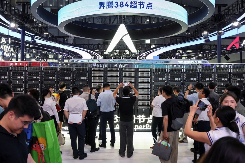 People look at a Huawei CloudMatrix 384 system at the Chinese company’s booth during World Artificial Intelligence Conference in Shanghai in July 2025. President Xi Jinping is scheduled to make a major address at this year’s WAIC on Friday. (Photo: Reuters)