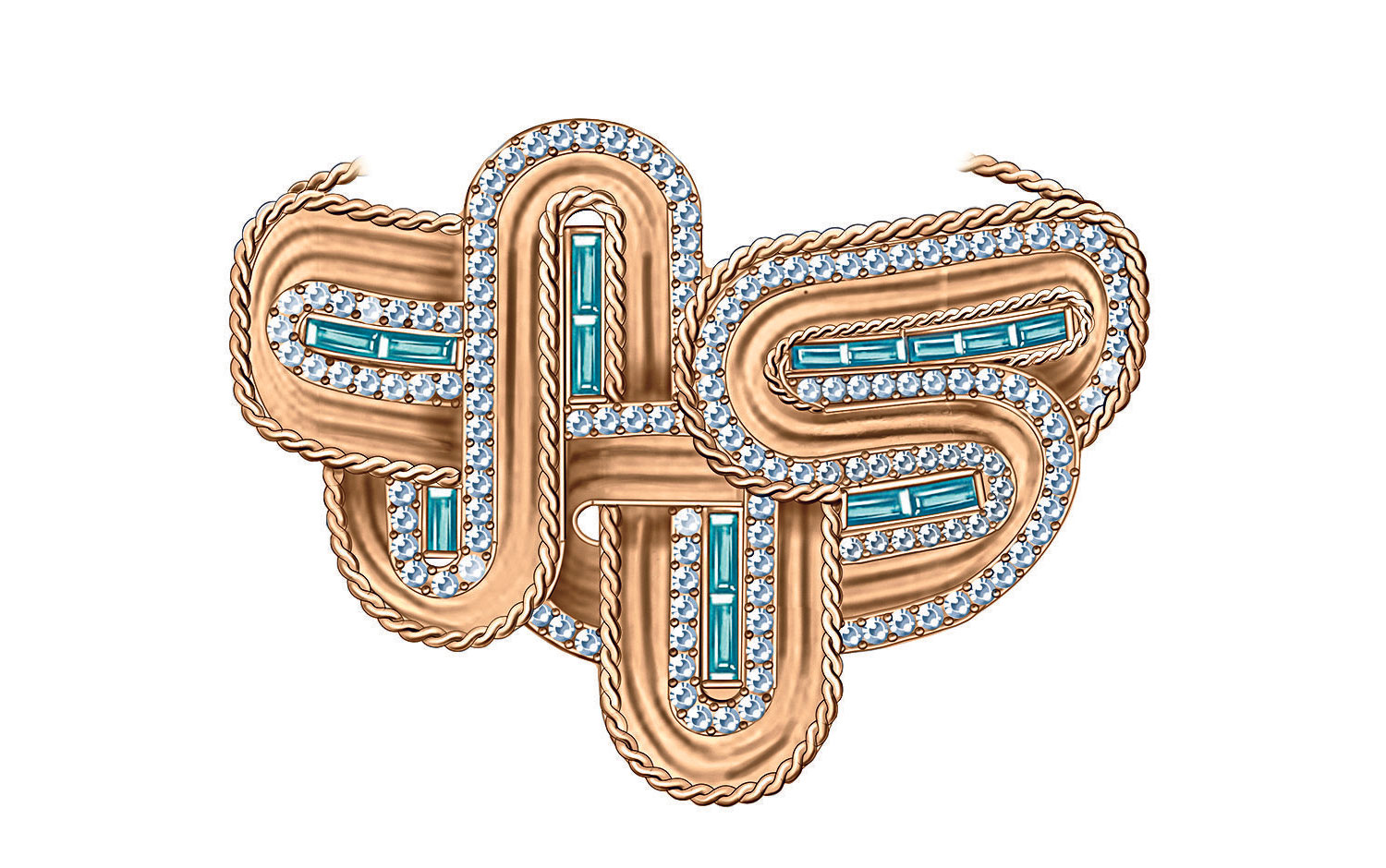 Diamonds mingle with tourmalines on the Gold Swirl cuff bracelet.