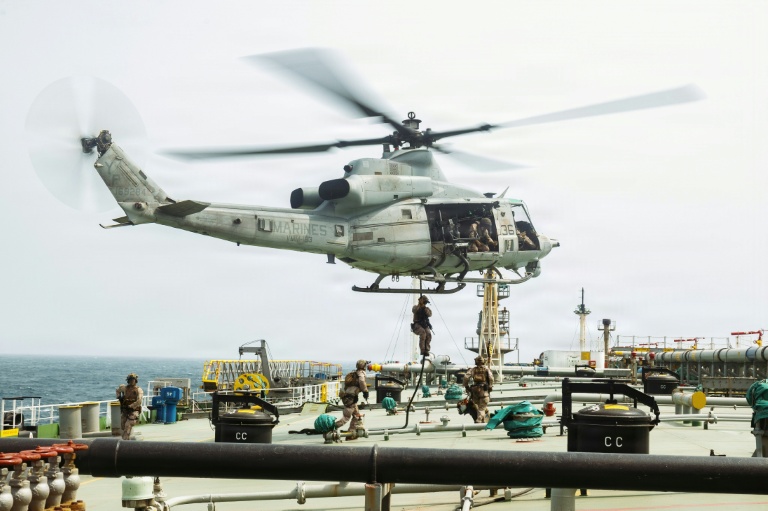 US marines board the tanker M/T Wen Yao in the Gulf of Oman as part of the American blockade. (Photo: US Marine Corps via AFP)