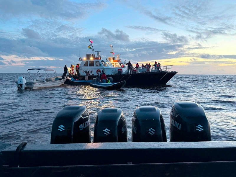 Rescue efforts progress after MV Barima, a ferry carrying people, capsized off the coast of Guyana in South America, in this handout image released on July 19, 2026. (Photo: Reuters)