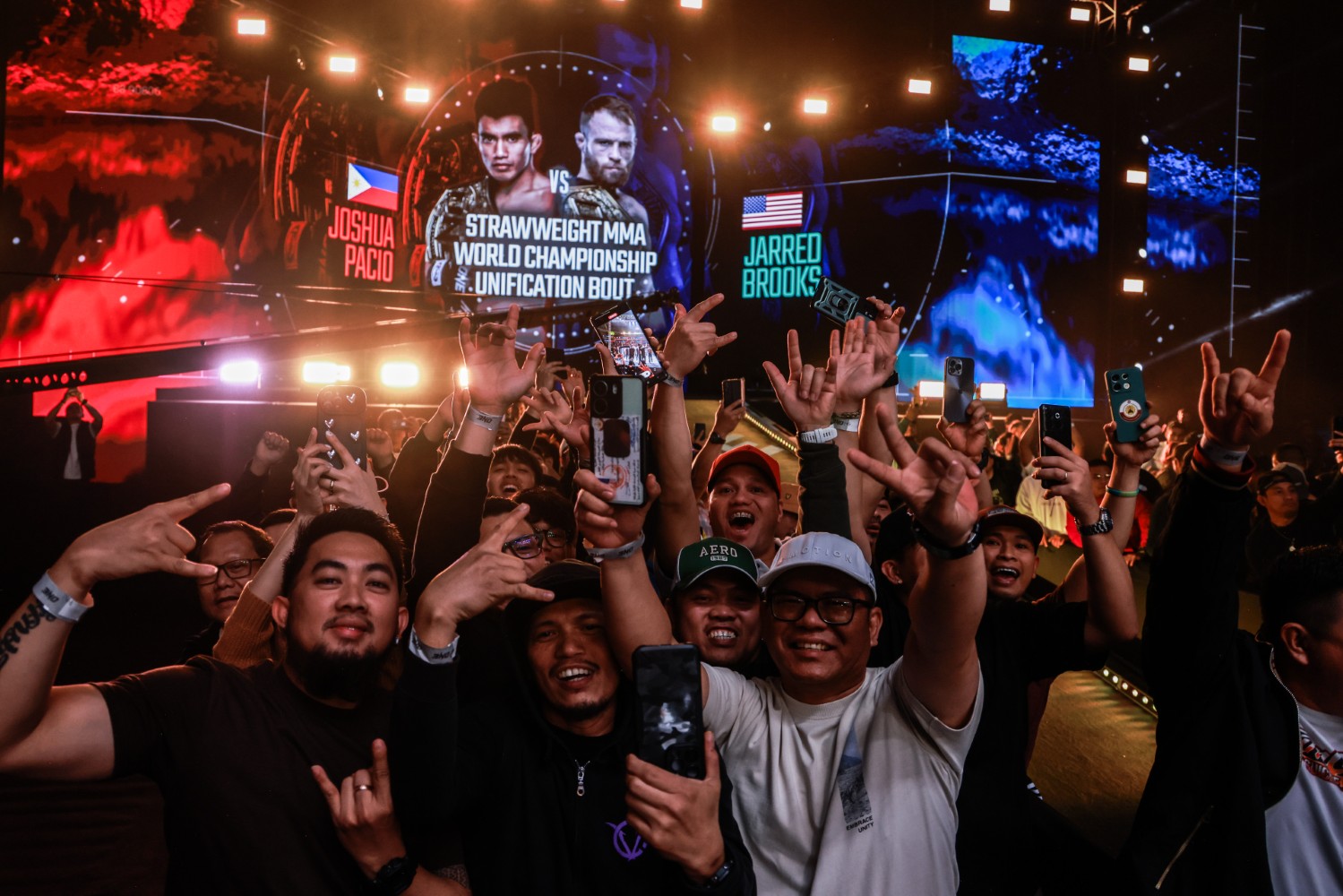 Fans show their support ahead of Joshua Pacio’s strawweight MMA title trilogy fight against Jarred Brooks in Qatar