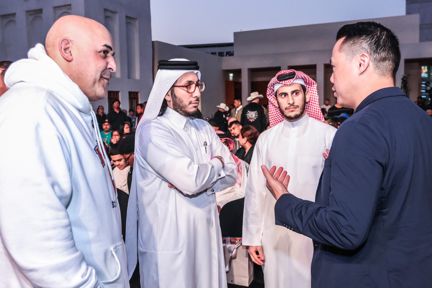 ONE Championship chief Hua Fung Teh speaks with Qatari officials during the promotion’s previous visit to Doha