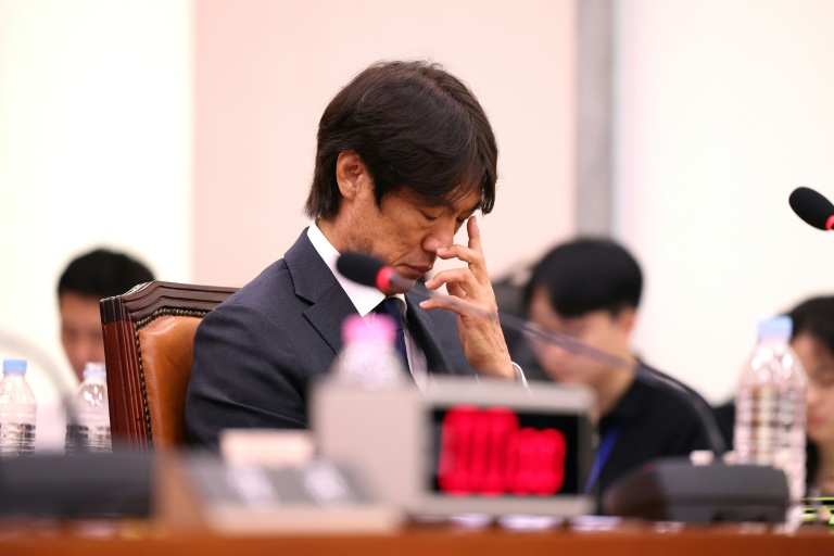Former national team head coach Hong Myung-bo attends a hearing on the Korea Football Association amid a controversy surrounding its management, at the National Assembly in Seoul on July 30, 2026. (Photo: AFP)