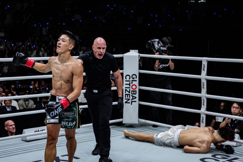 Masaaki Noiri walks away after sending Liu Mengyang to the canvas for a first-round knockout at ONE Samurai 2 in Tokyo