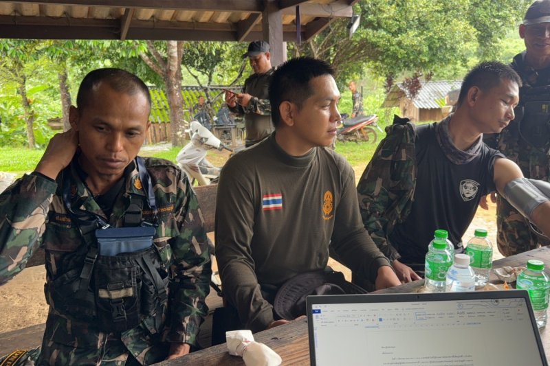 The three forest rangers from Thong Pha Phum National Park who went missing while patrolling against illegal gold mining in the Pilok mountains of Kanchanaburi. (Photo: Piyarach Chongcharoen)