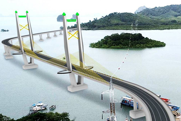 An artist's impression of the bridge to be built from Nua Klong district in mainland Krabi to Koh Lanta. (Photo: Transport Ministry via Supoj Wancharoen)