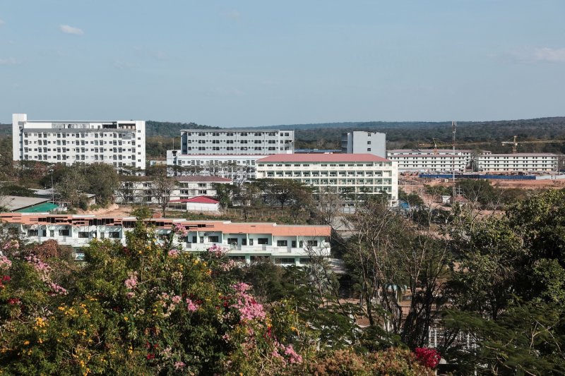 The Thai military identified this complex of buildings in O’Smach in Oddar Meanchey province, near the Chong Chom border crossing in Surin, as a centre for scam operations. (Photo: Reuters)