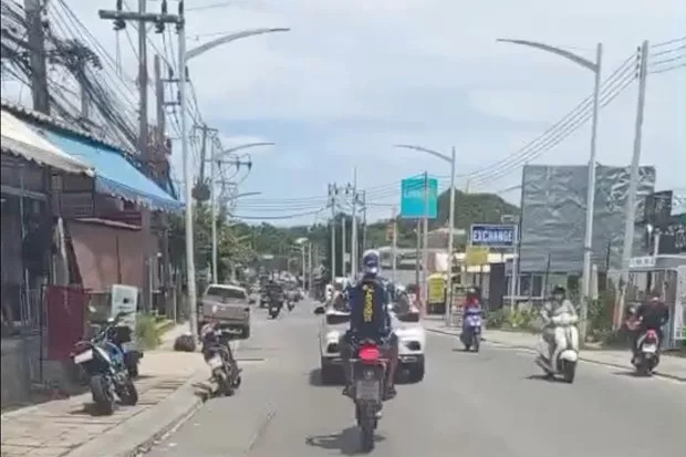 A motorcyclist believed to be Kevin Dimino, front centre, on a road on Koh Samui in Surat Thani in an undated photo. The Frenchman has been ordered to leave Thailand. (Photo: Supplied)