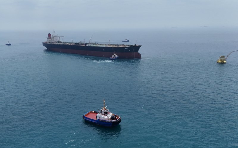 An oil tanker is berthed at an offshore oil terminal near Basra, Iraq as it prepares to load crude oil on April 24, 2026. (Reuters File Photo)