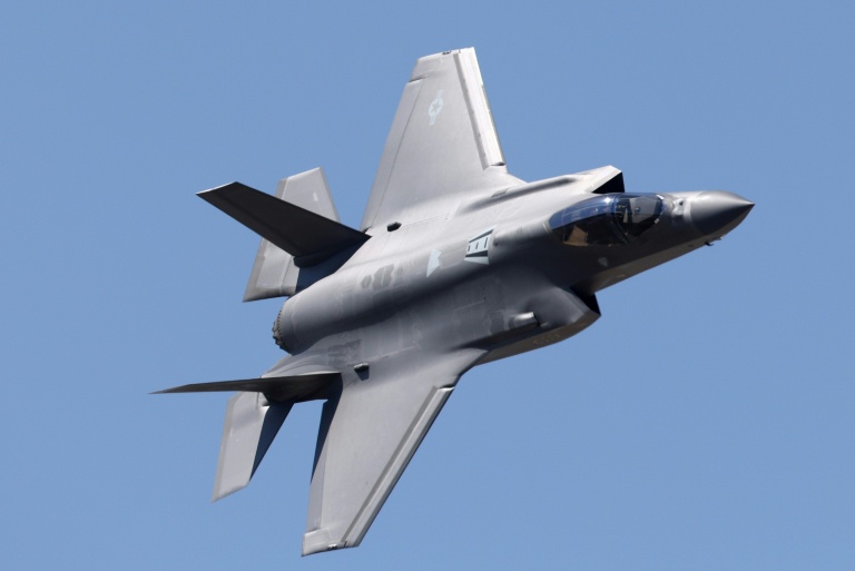 A Lockheed Martin F-35 Lightning II is flown as part of a display on the opening day of the Farnborough International Airshow 2026. (Photo: AFP)