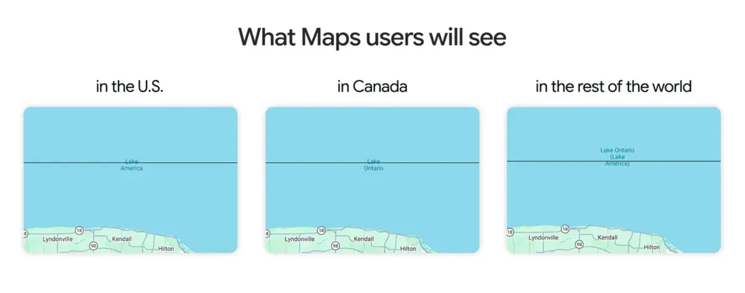 Google Maps renames Lake Ontario to Lake America