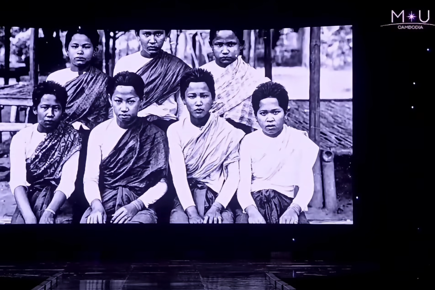 The disputed photograph displayed on the screen at Miss Universe Cambodia held on Sept 18. (screenshot)
