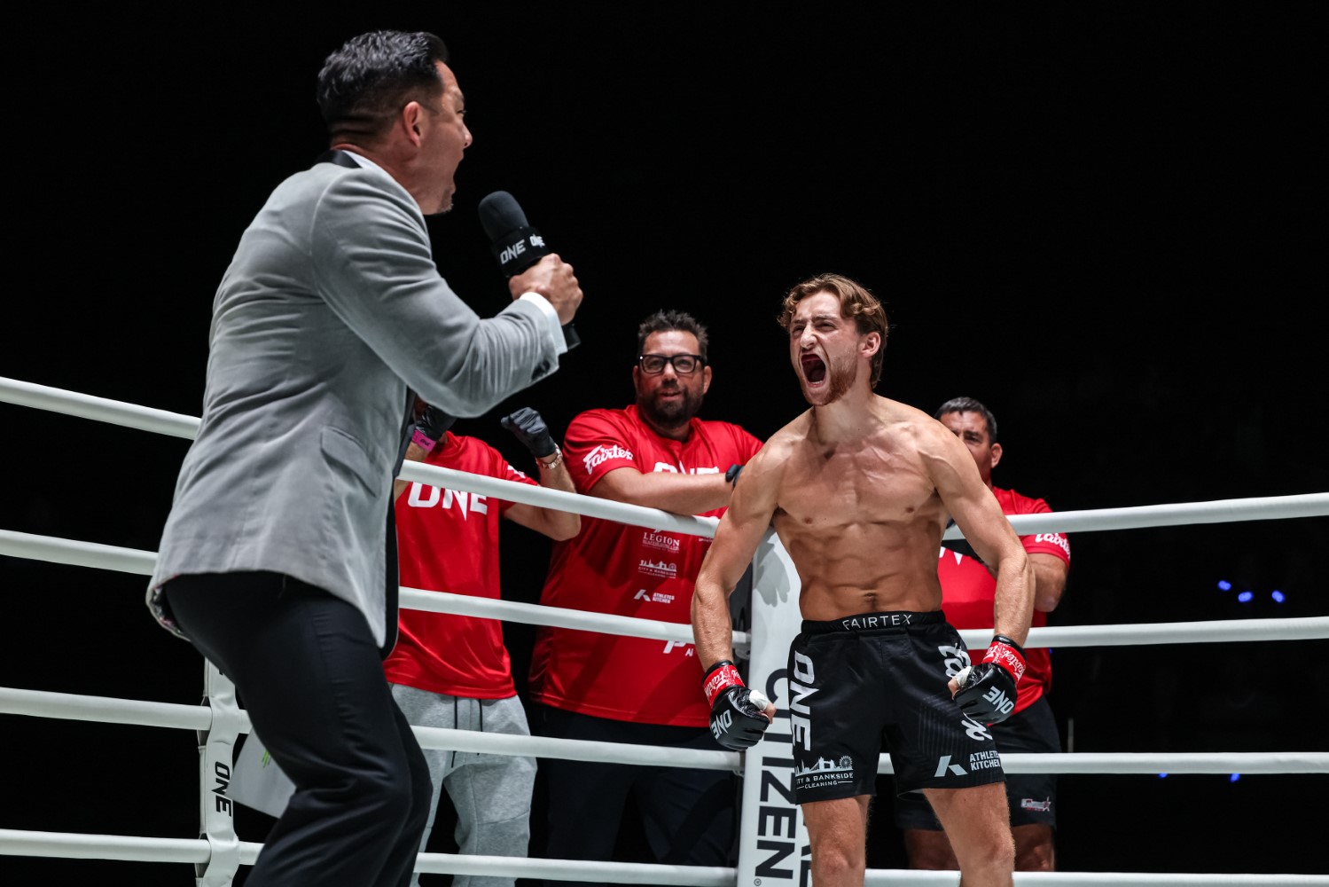 Freddie Haggerty is introduced before his strawweight Muay Thai bout at The Inner Circle 30 in Bangkok