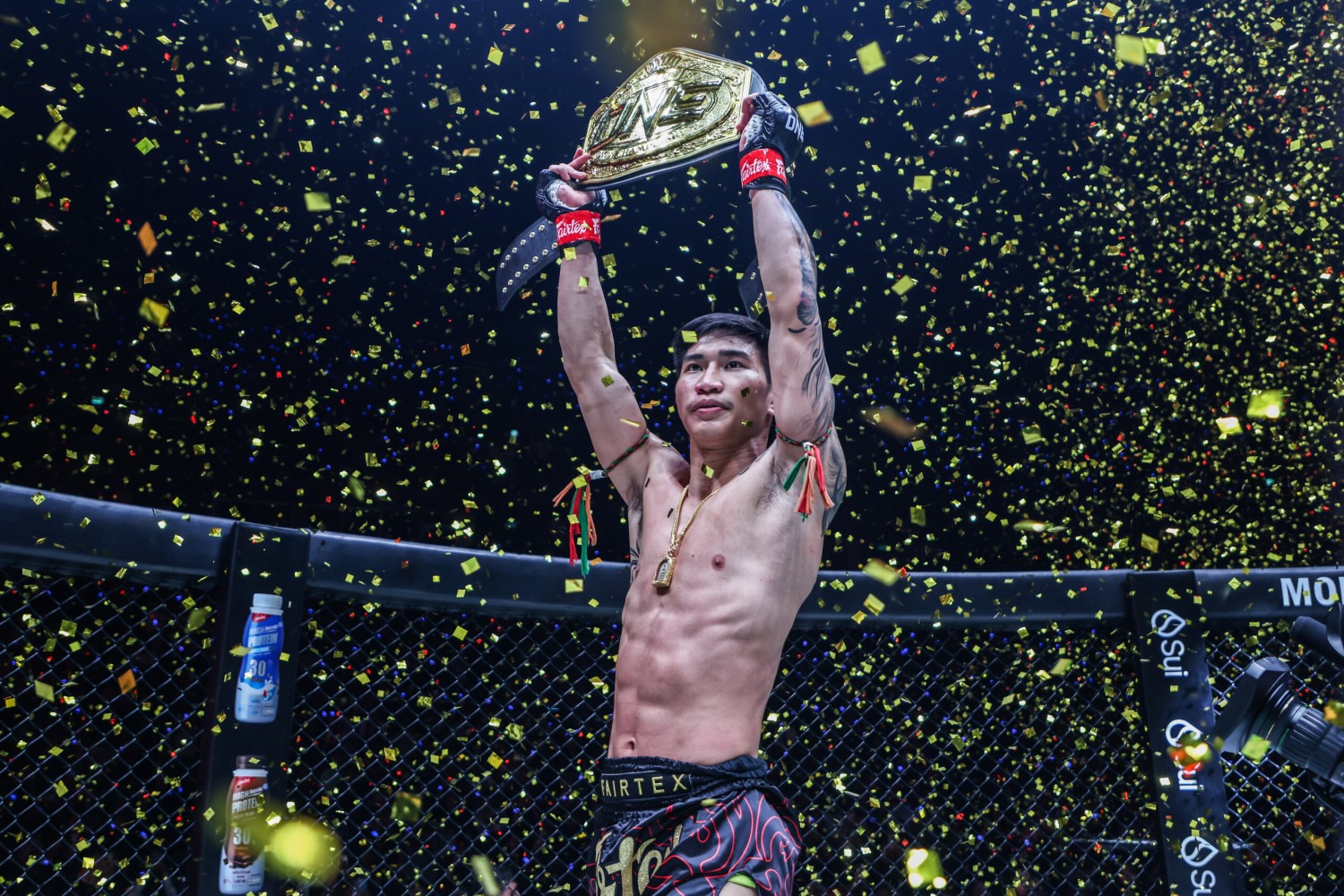 Tawanchai PK Saenchai, pictured with the featherweight Muay Thai belt at ONE 170, is ranked No 1 behind champion Nico Carrillo