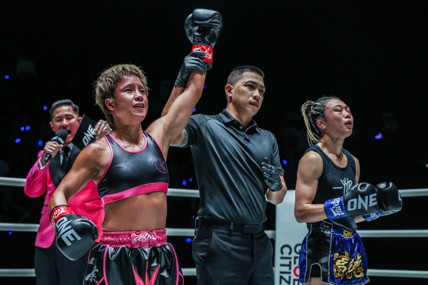 KANA has her hand raised after defeating Yu Yau Pui at ONE Fight Night 46 in Bangkok in August