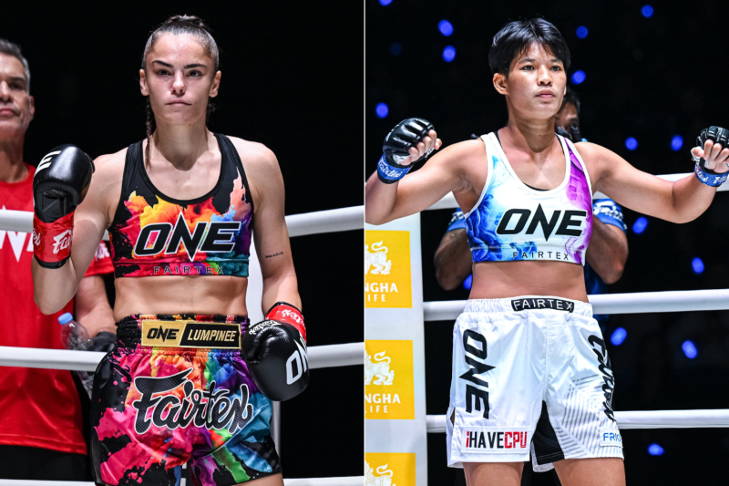 Antonia Prifti (left) wants her postponed ONE atomweight kickboxing title fight against Phetjeeja Lukjaoporongtom rebooked after winning her promotional debut