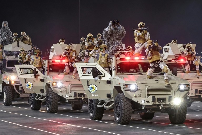 Members of the Saudi security forces take part in a military parade in Mecca in May 2026. (Photo: AFP)