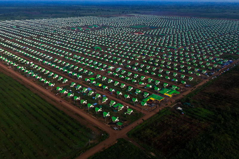 A drone view shows Rong Cham, a resettlement site that villagers have nicknamed "the waiting village", home to families who fled fighting along the Cambodia-Thailand border and are waiting for a chance to return, in Banteay Meanchey province, Cambodia, on Sept 16, 2026. (Photo: Reuters)