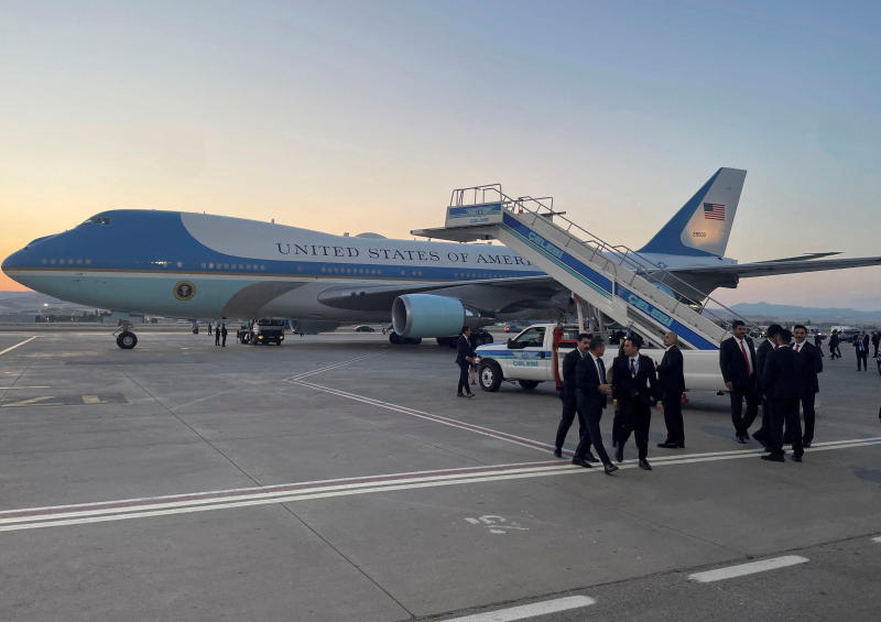 A catering truck is parked on the other side of Air Force One, before US President Donald Trump's departure from Ankara en route to Washington after his participation in the North Atlantic Treaty Organisation (Nato) leaders' summit, at Ankara Esenboga Airport in Ankara, Turkey, July 8, 2026. (Photo: Reuters)