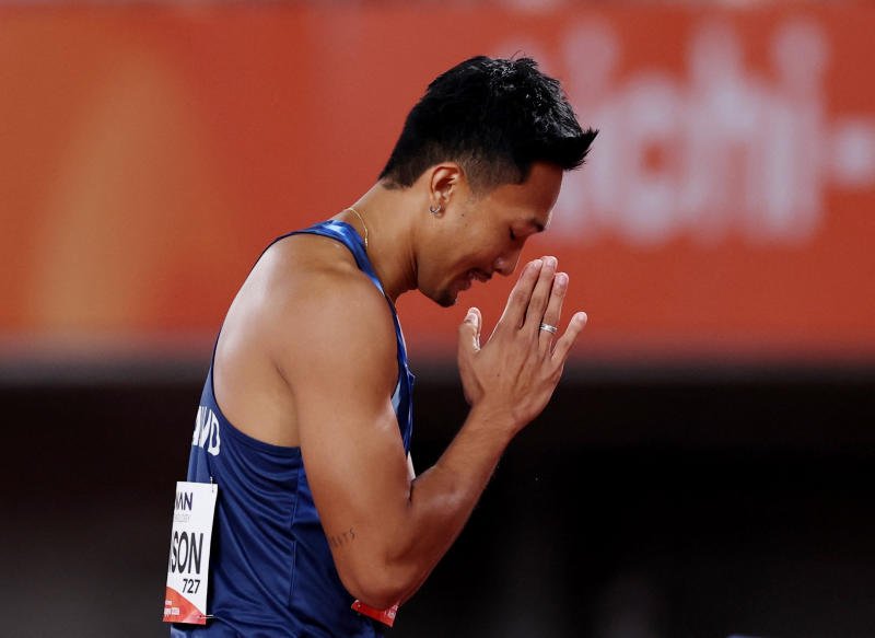 Thailand's Puripol Boonson celebrates after winning the Men's 100m Round 1 Heat 1 on Sept 24, 2026. (Photo: Reuters)