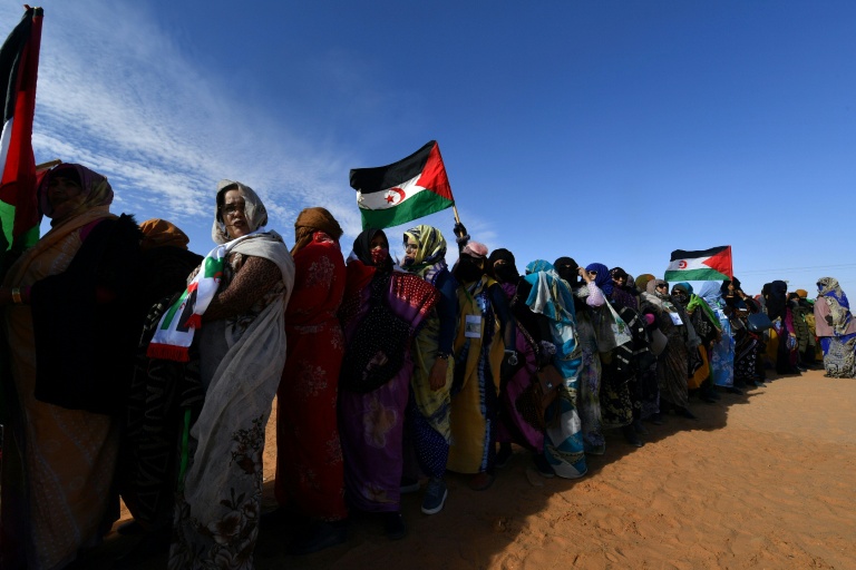 Displaced Sahrawis arrive at a Polisario congress at the refugee camp of Dakhla in January 2023. (Photo: AFP)