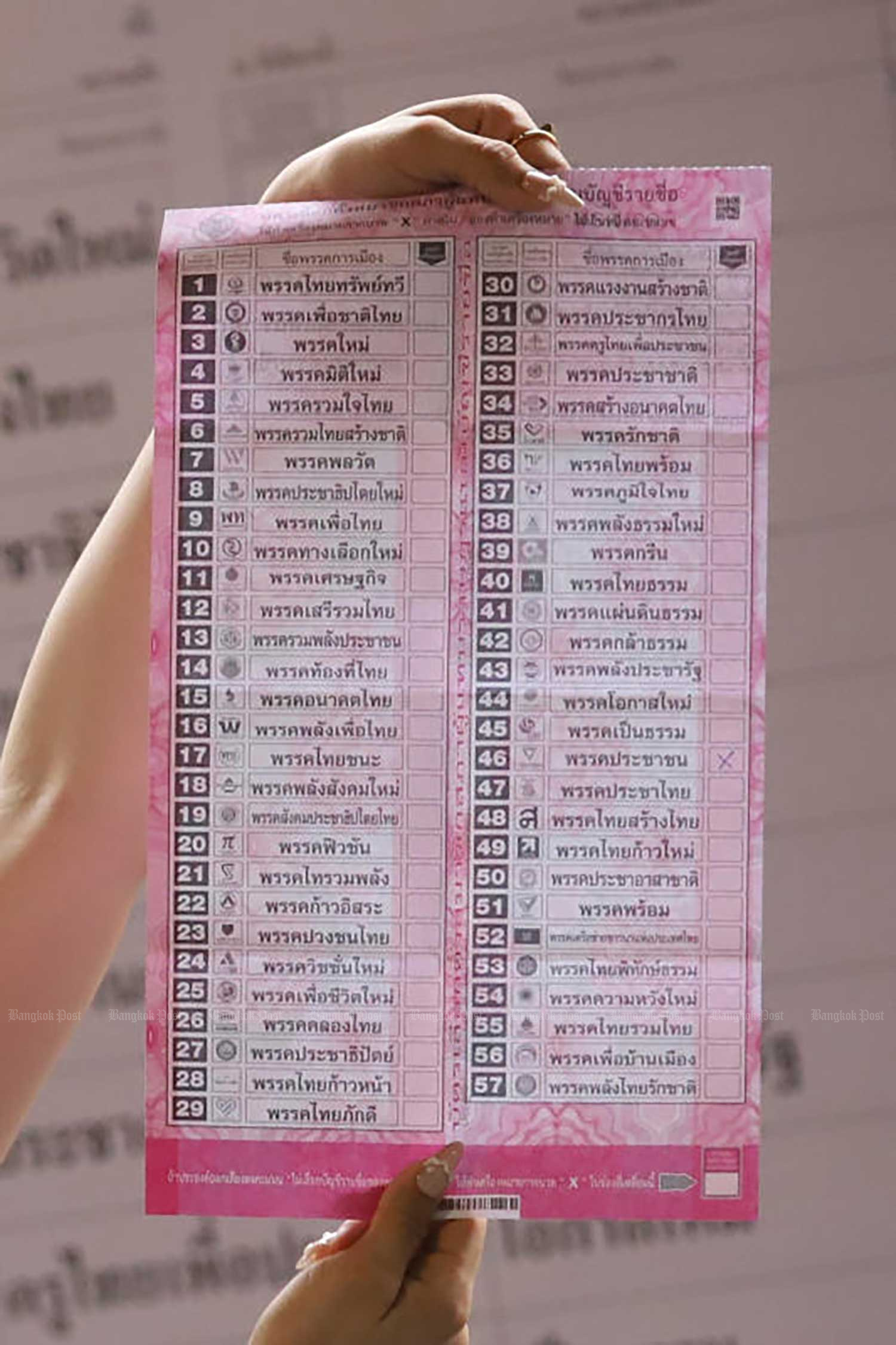 A party-list ballot with its barcode.