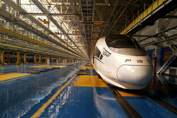 A high-speed train is assembled at a factory in Beijing. (File photo: Anucha Charoenpho)