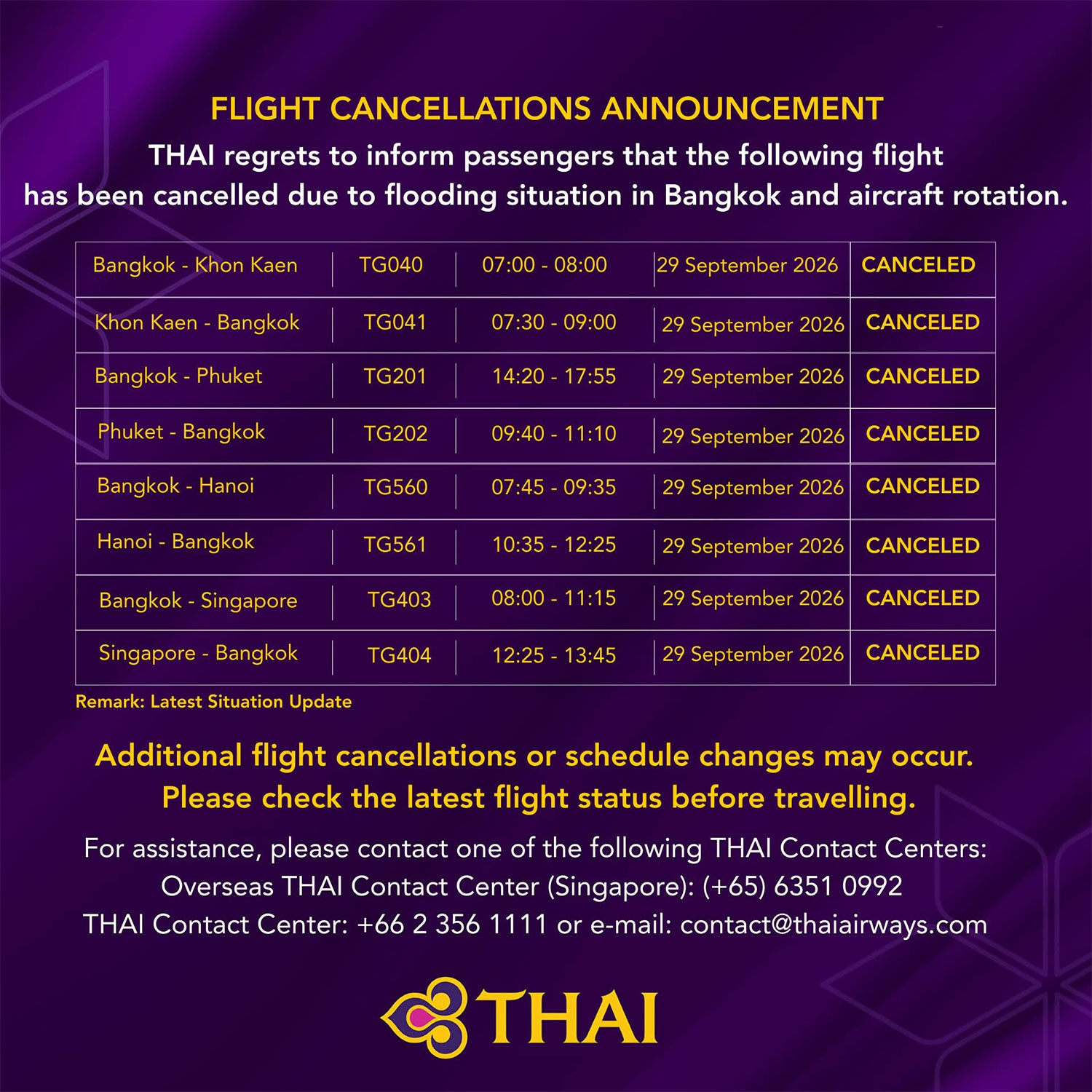 (Photo: Thai Airways)