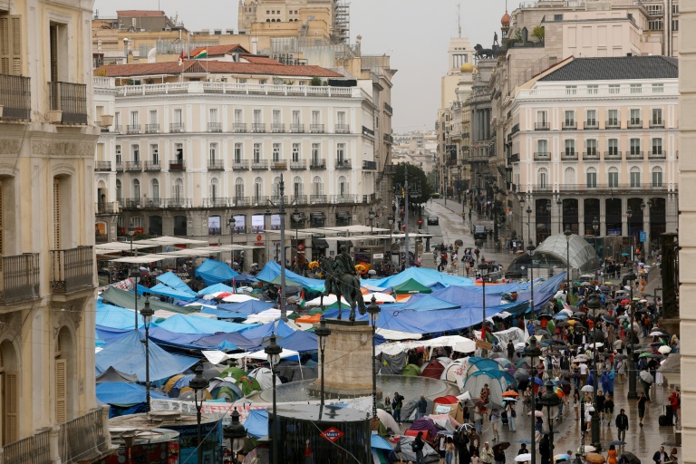 Spanish protesters have set up a tent camp in the heart of Madrid to press their demands for affordable housing. (Photo: AFP)