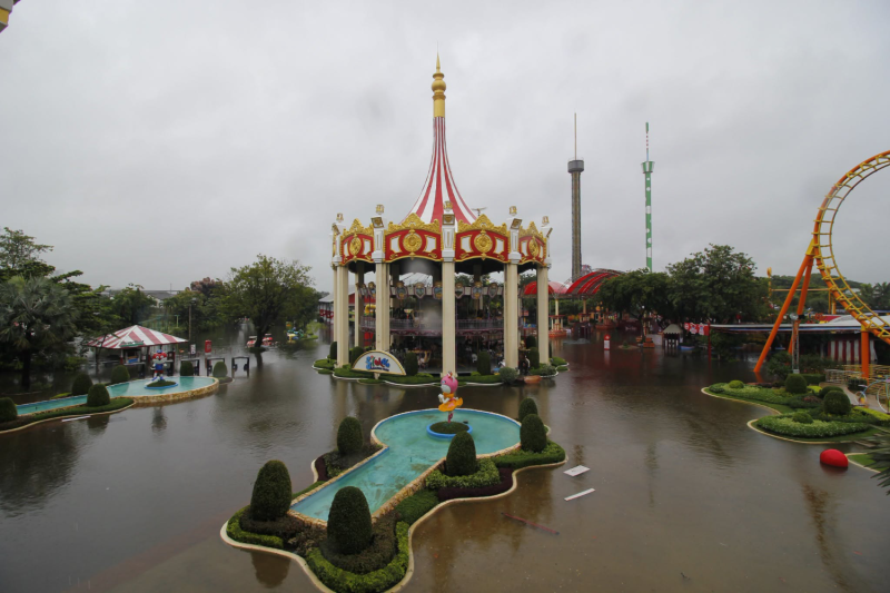 Flooding at 118-acre Siam Amazing Park, formerly known as Suansiam, in Khan Na Yao district in Bangkok. (Photos: Siam Amazing Park)