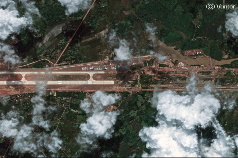 A satellite image shows construction on an airport in Ban Keun, where China's Ministry of National Defence says it has opened a joint military support and training centre in Vientiane, Laos, on Sept 2, 2026. (Photo via Kyodo)