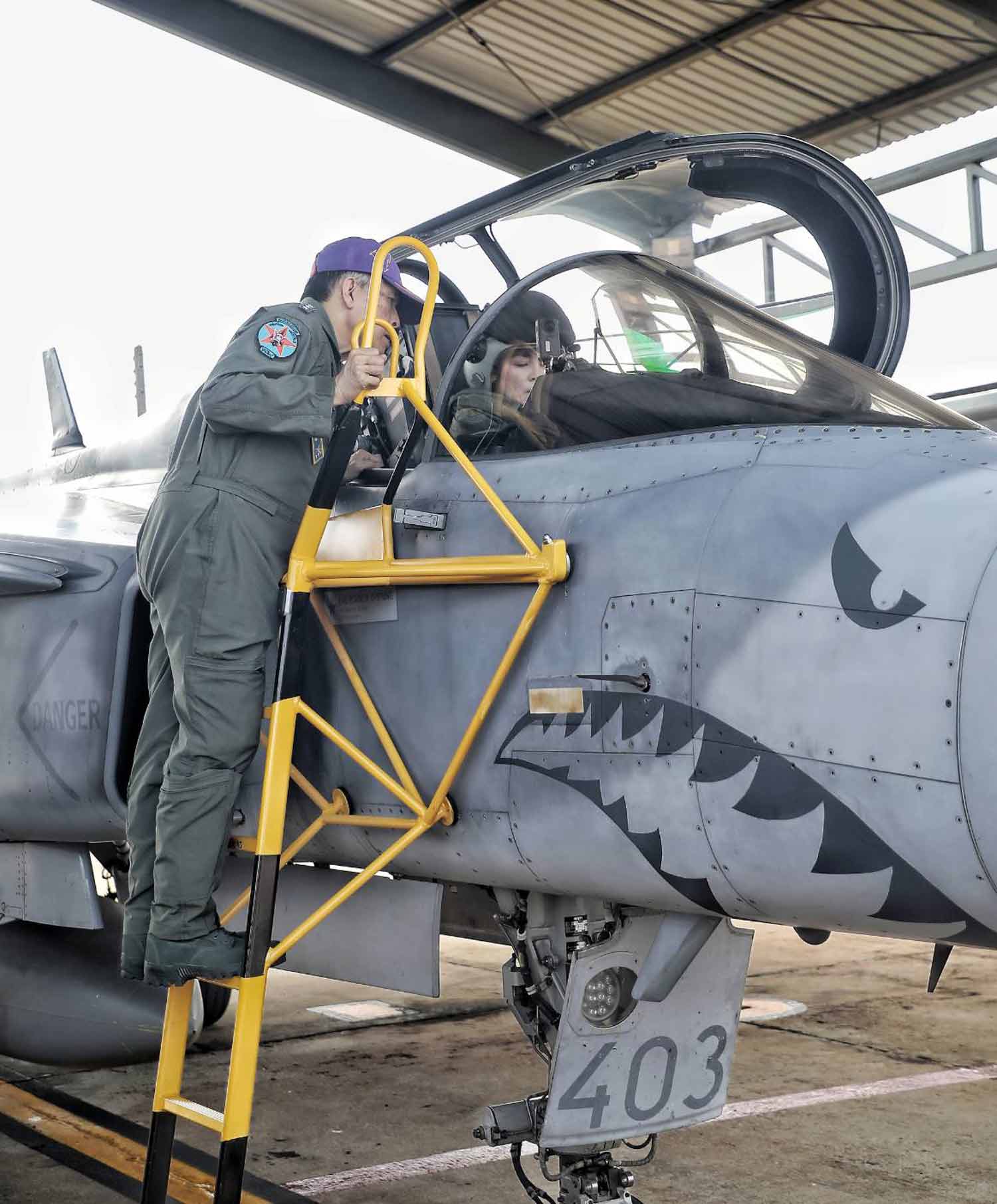 His Majesty the King is with Her Majesty the Queen on the fighter jet.