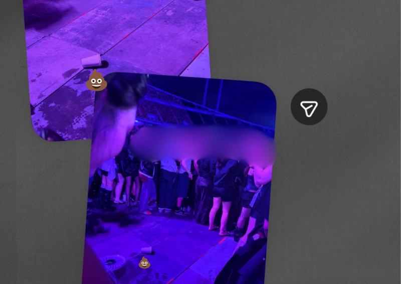 Concertgoers were seen huddling together to distance themselves from the faecal matter. Photo courtesy of X @sh9deofblue