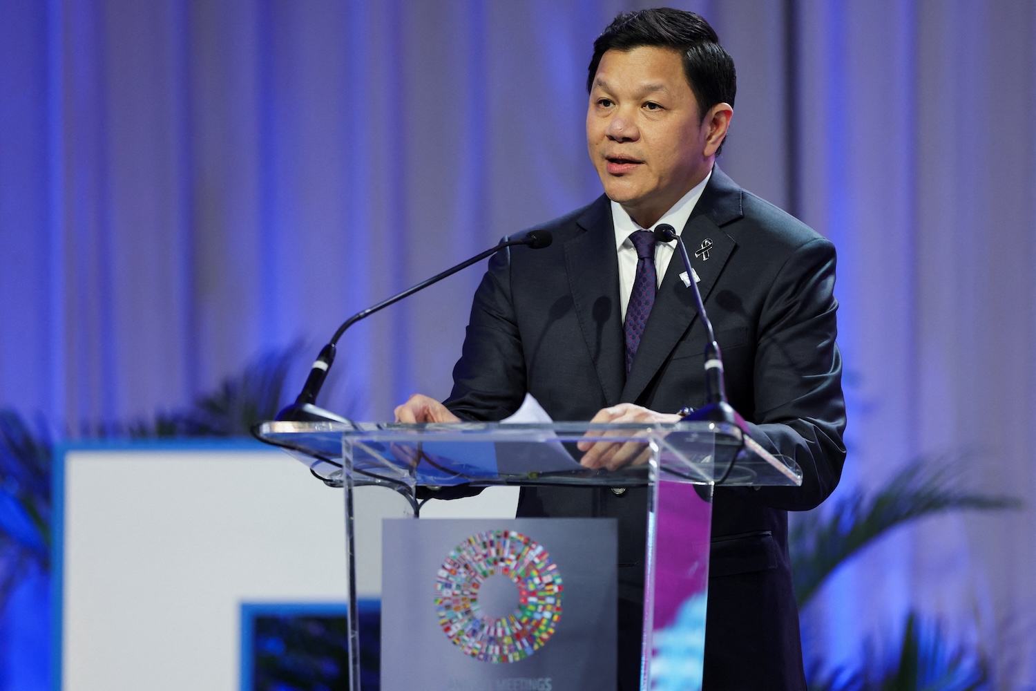 Bank of Thailand governor Vitai Ratanakorn addresses participants at the launch of the Bangkok Blueprint for Fraud-Resilient Financial Services at the IMF-World Bank 2026 annual meetings at the Queen Sirikit National Convention Center in Bangkok on Wednesday. (Photo: Reuters)